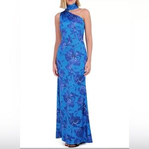 Vince Camuto-Printed Satin Scarf-Neck Gown NWT